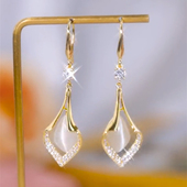 高级感猫眼石水滴耳环女经典 设计感网红百搭耳饰银针防过敏耳坠潮