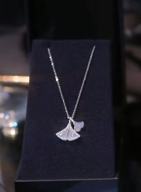 高级感银色满钻银杏锁骨链项链女