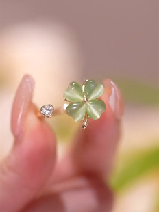 可旋转绿色猫眼石戒指女可调节开口网红百搭指环轻奢设计感新款潮