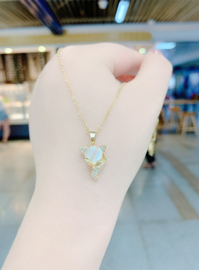 金色猫眼石狐狸项链女可爱小动物网红百搭锁骨链钛钢不掉色设计感