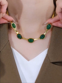 复古祖母绿水滴蛇骨链颈链项链女短款 设计感网红百搭锁骨链新款 潮