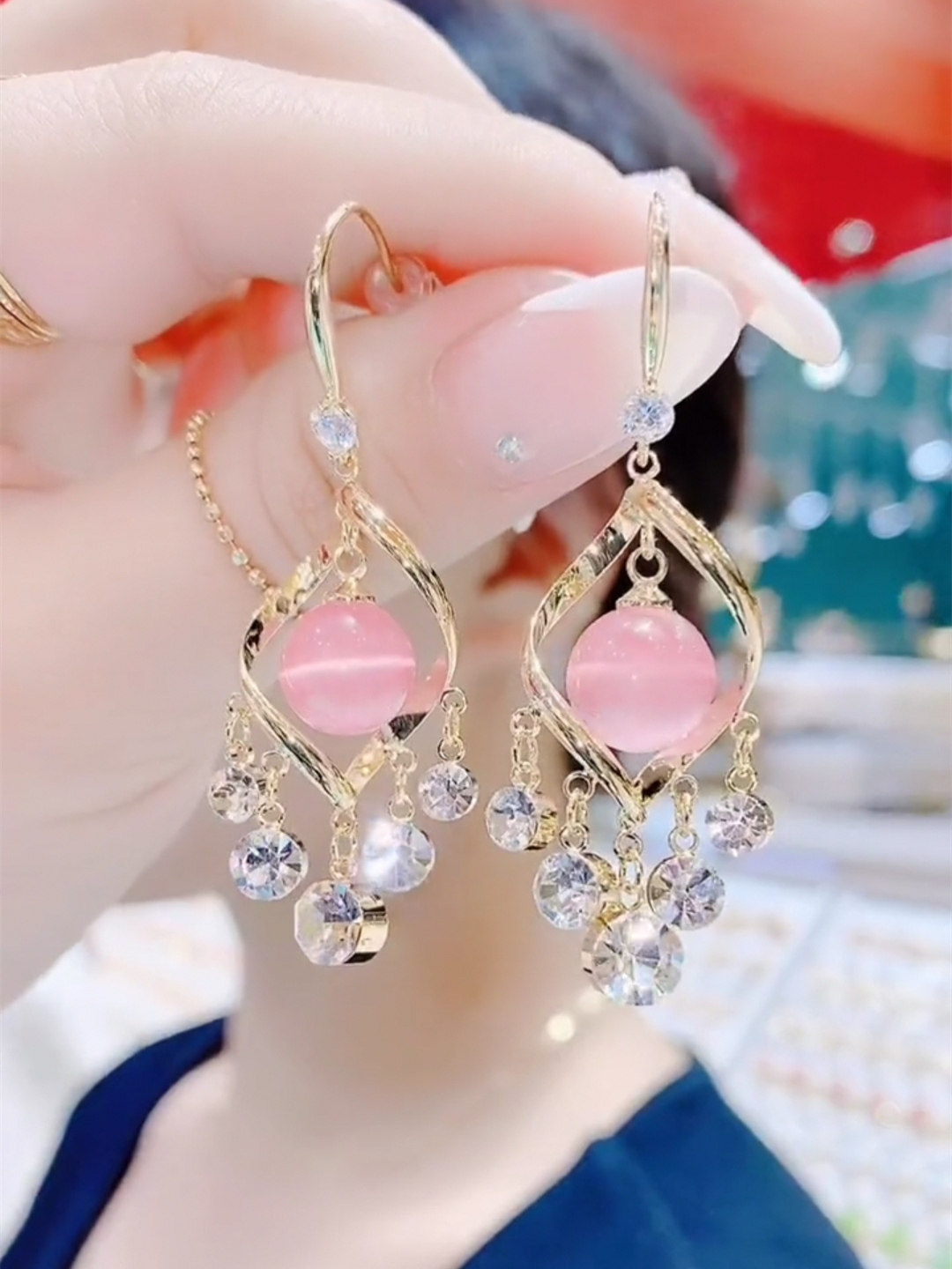 粉色美人泪珠耳环女网红百搭耳饰银针防过敏耳坠猫眼石高端配饰潮,饰品/流行首饰/时尚饰品新,耳环,淘宝优惠券,粉丝福利购,淘宝优惠卷