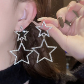 银色大款 镶钻爆闪五角星星耳钉耳环女设计感气质欧美个性 配饰潮
