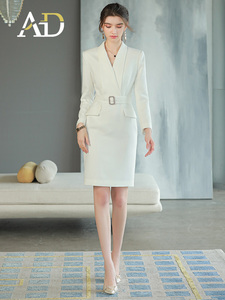 AD白色职业连衣裙气质名媛新款职业装显瘦裙子高端主持人面试正装