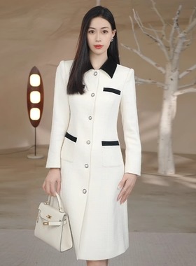 艾尚臣轻熟风通勤装精致浪漫织带收腰连衣裙小香风钉珠气质裙子