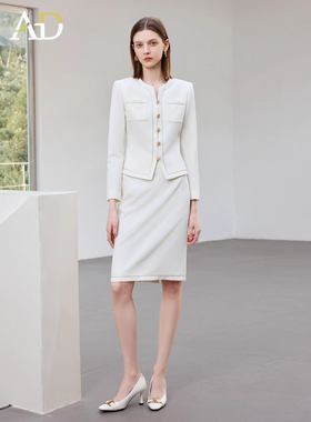 AD气质优雅小香风职业装两件套女高级感秋冬白色西服套装法式名媛