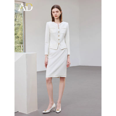 AD气质优雅小香风职业装两件套女高级感秋冬白色西服套装法式名媛