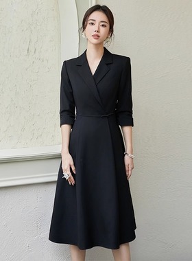 黑色新中式国风连衣裙女夏季新款气质时尚高级感西装裙通勤职业装