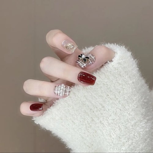 【短梯】名媛小香蜜茶猫眼穿戴美甲 假指甲美甲贴片可拆卸