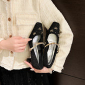 法式 特别舒服 方头玛丽珍鞋 女粗跟2026年新款 结编织 高跟鞋