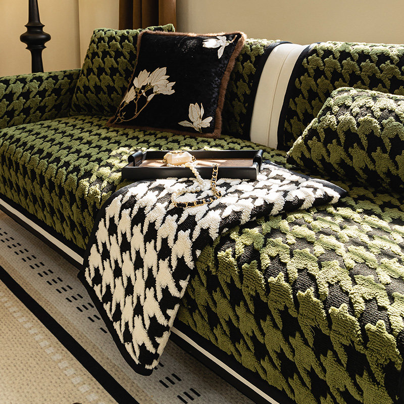 2025新款千鸟格沙发垫冬季加厚毛绒坐垫高级感防滑皮沙发套罩盖布,居家布艺,沙发垫,淘宝优惠券,粉丝福利购,淘宝优惠卷
