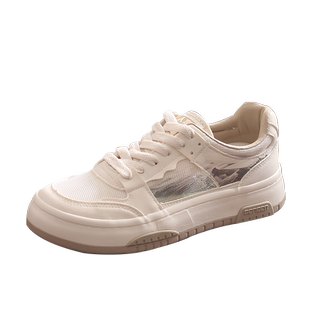 人本2024夏天透气网面鞋系带高端轻奢潮流百搭休闲鞋子增高小白鞋