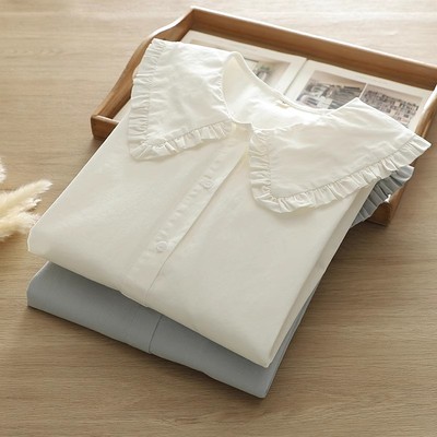 甜美单排扣纯棉白衬衫女长袖学生