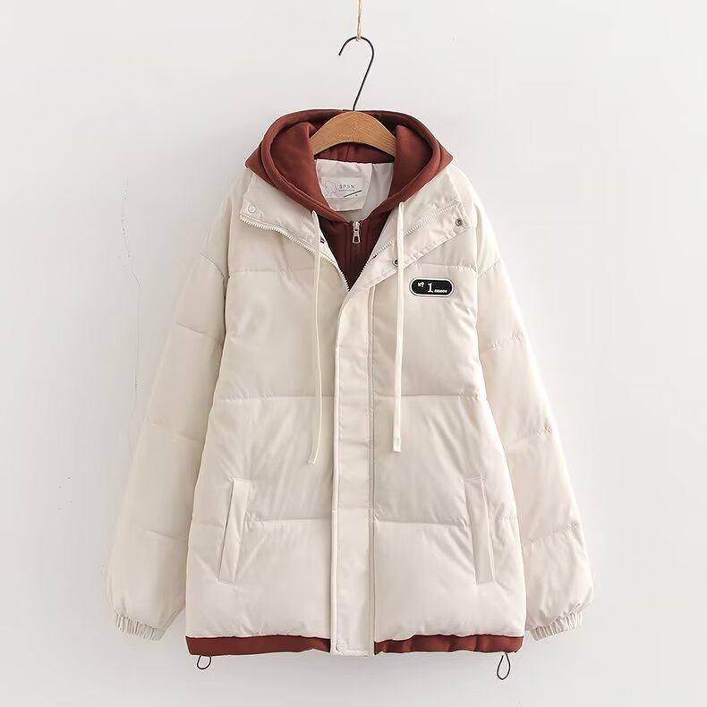 少女学院风拼接羽绒棉衣2024冬季新款初中高中学生假两件加厚棉服