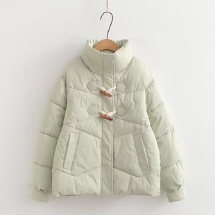 牛角扣羽绒棉服少女2025冬装新款学院风棉衣初高中生韩系加厚外套