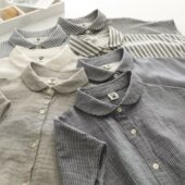 女短袖 日系文艺小清新彼得潘娃娃领宽松双层棉纱蝙蝠袖 白衬衫 学生