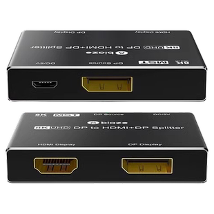 毕亚兹DP分配器一分二DP转HDMI/DP1进2出支持扩展电脑显示器机顶