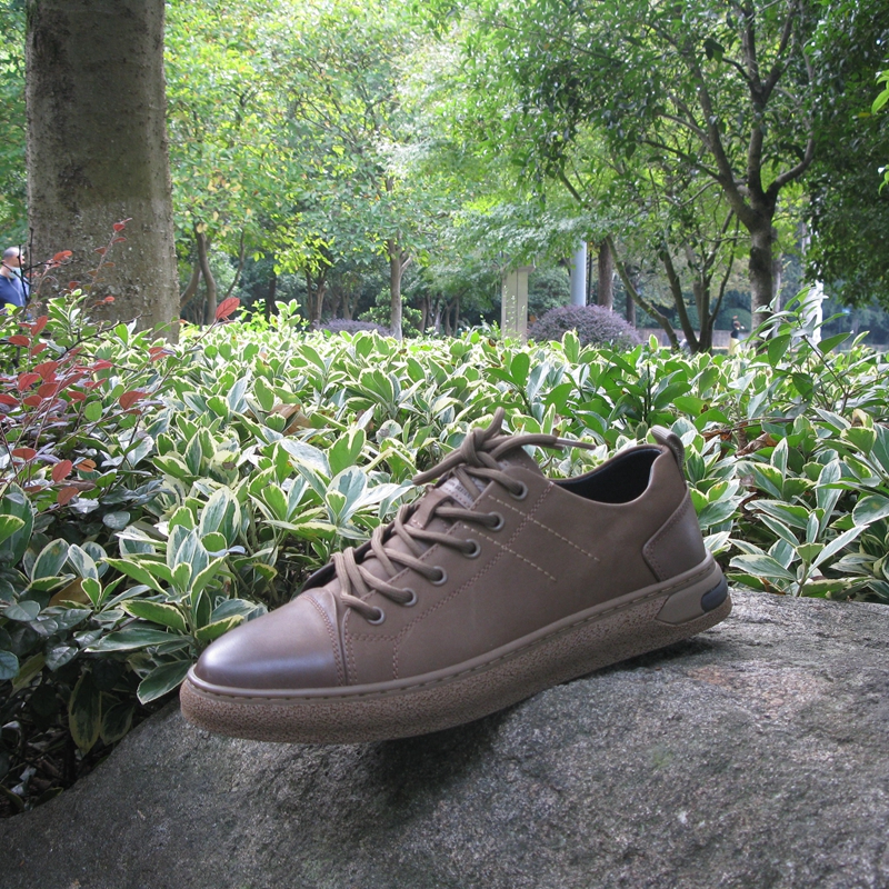 1729阿玛施2024春款磨砂牛皮卡其色休闲系带平底板鞋圆头青年男鞋
