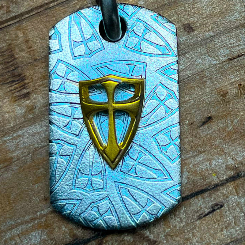 万全行 美国steel flame 稀有钢火 22k金 one-off 狗牌吊坠 edc