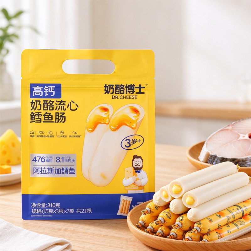 奶酪博士奶酪流心鳕鱼肠315g 宝宝儿童鱼肉肠21根
