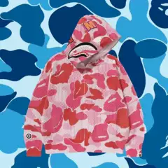 American-Style Camouflage Shark Retro Hollow-Out Hooded Knit Cardigan Sweatshirt for Women, Trendy Brand, Spring and Summer, Breathable, Loose and Casual
