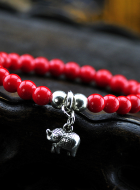 特价质感超好红彩石珠苗银泰国小象手链多款可选 女款民族饰品女