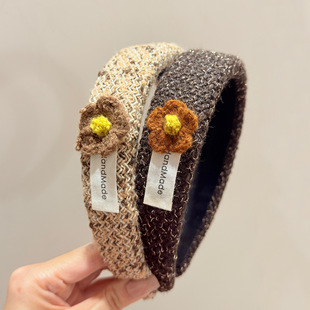 韩国简约小香风毛线花朵宽边发箍时尚百搭可爱高颅顶发卡头箍发饰