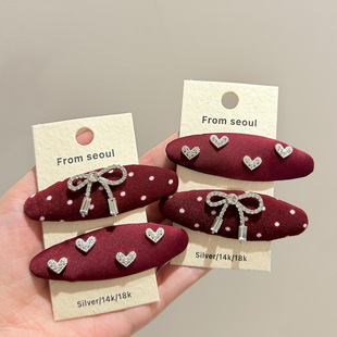 韩国新年红色波点闪钻蝴蝶结发夹气质百搭侧边刘海碎发BB夹子发饰