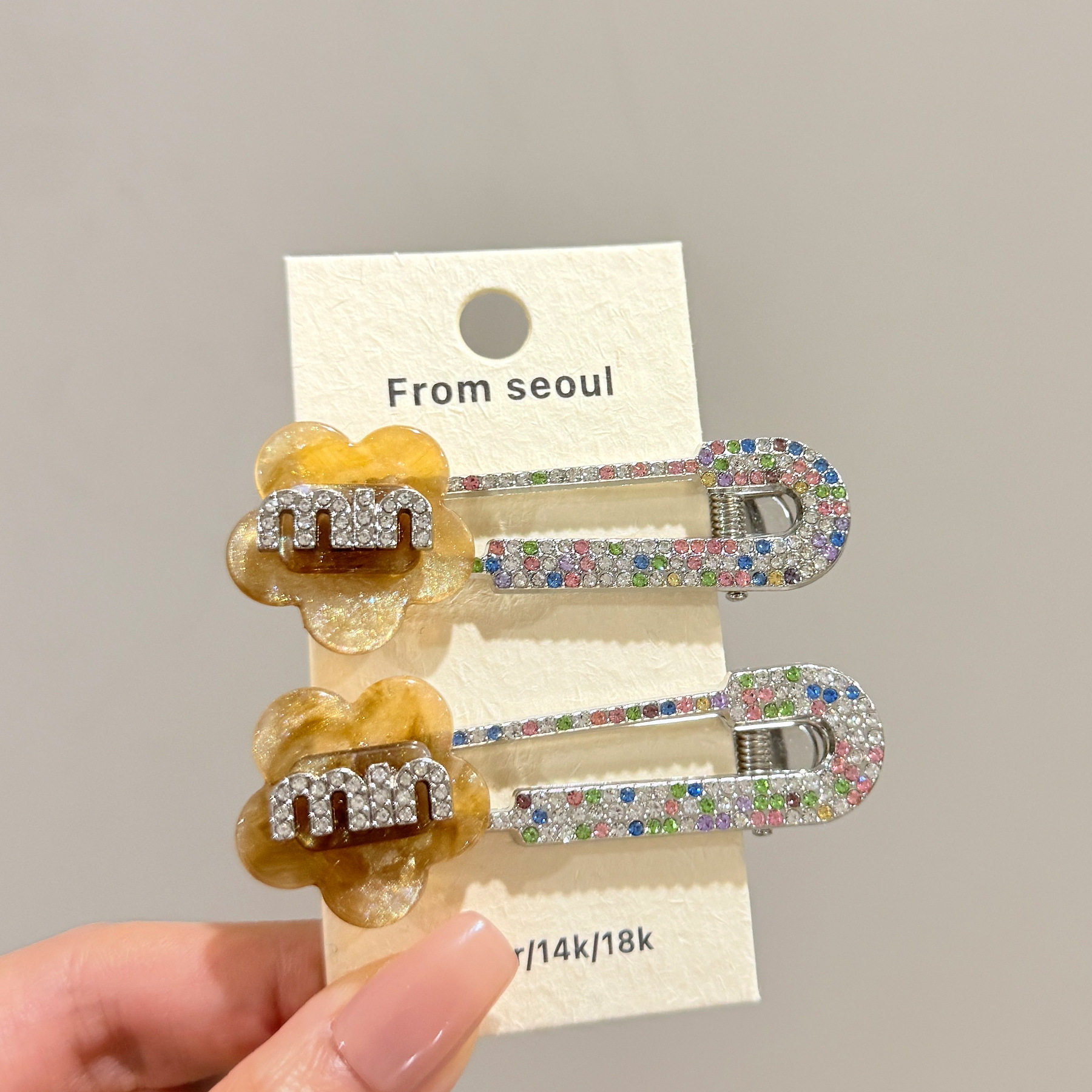 韩国精致醋酸五朵彩钻胸针发夹时尚气质个性刘海碎发鸭嘴夹子发饰