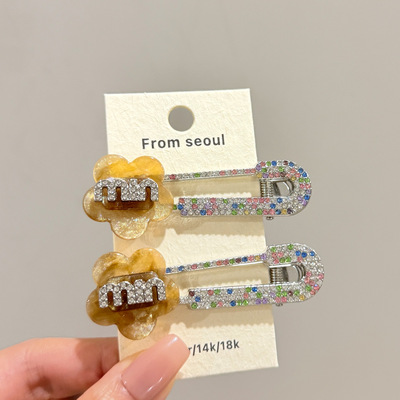 韩国精致醋酸五朵彩钻胸针发夹时尚气质个性刘海碎发鸭嘴夹子发饰