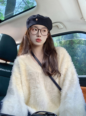 慵懒风白色水貂绒毛衣秋冬女2026新款软糯减龄显瘦宽松马海毛上衣