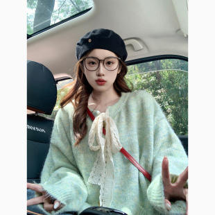 绿色软糯水貂绒毛衣女早秋2025新款 女 宽松慵懒风高级感上衣针织衫