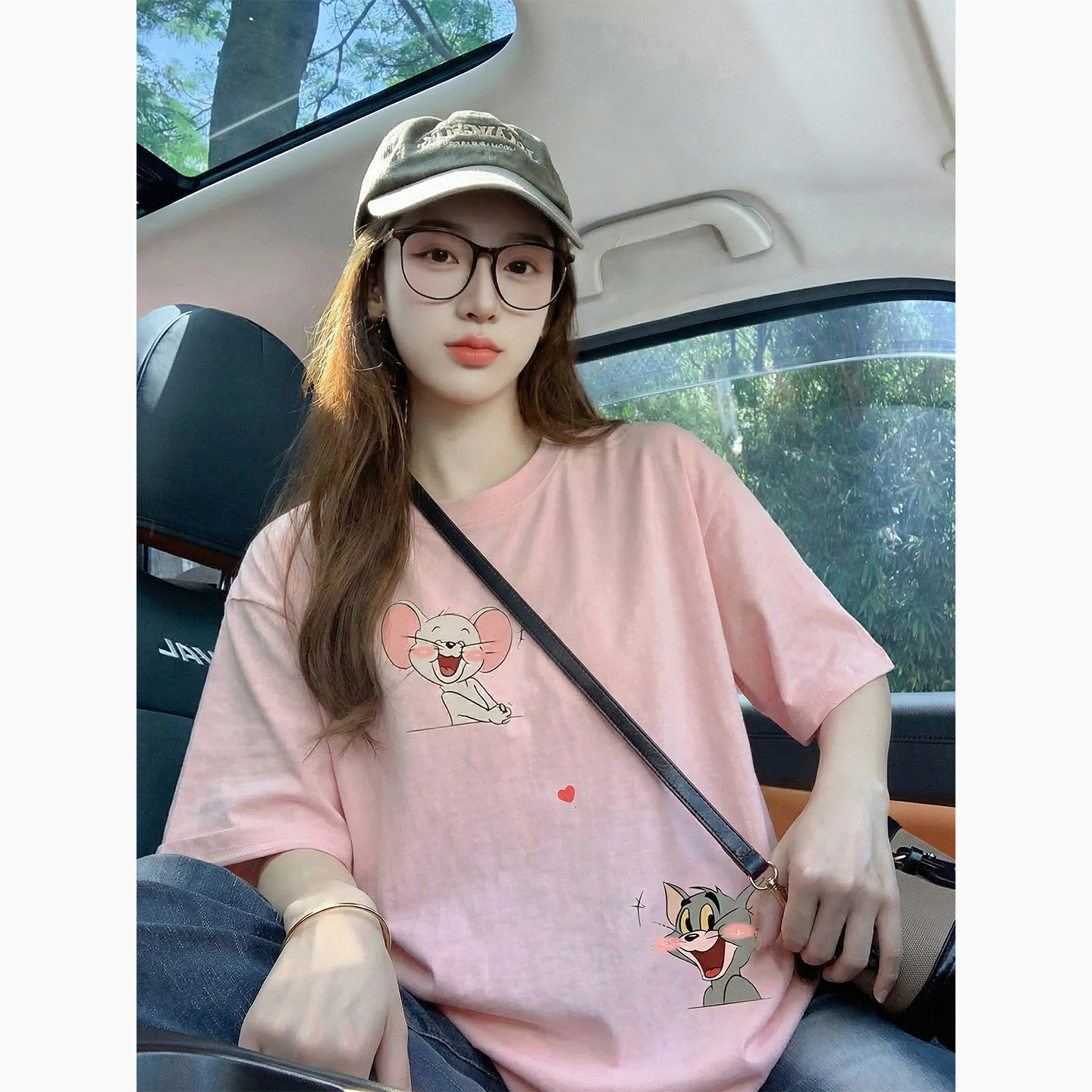 粉色卡通印花潮牌短袖t恤女夏季2026新款可爱设计感纯棉上衣体恤