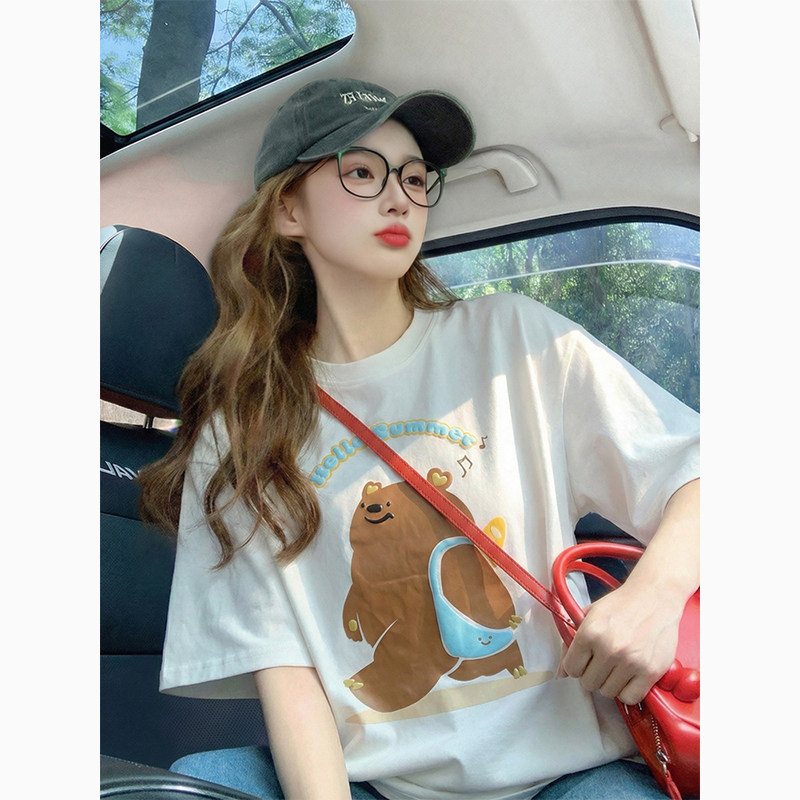 白色卡通印花宽松潮牌短袖t恤女夏季2026新款减龄可爱纯棉体恤女,女装/女士精品,T恤,淘宝优惠券,粉丝福利购,淘宝优惠卷