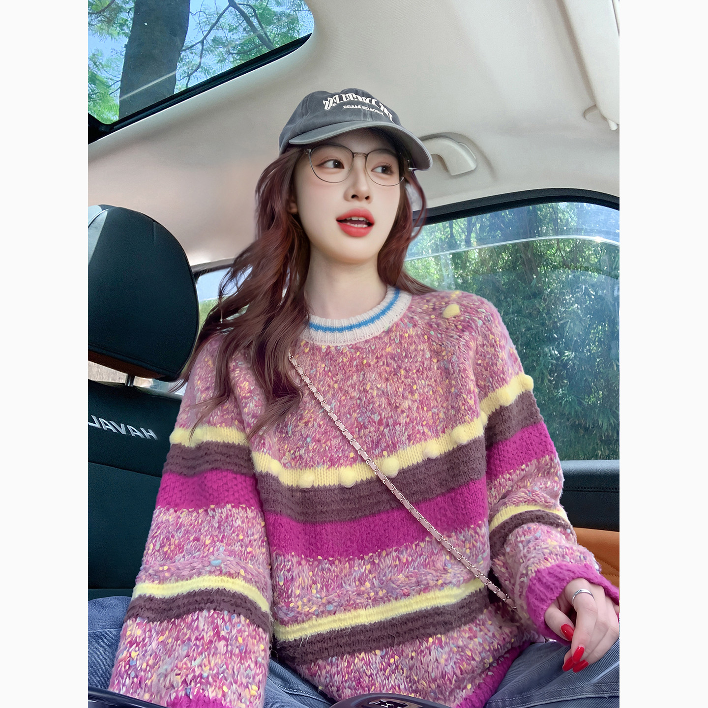 彩色点点条纹毛衣女秋冬2026新款法式外穿复古慵懒风设计感针织衫