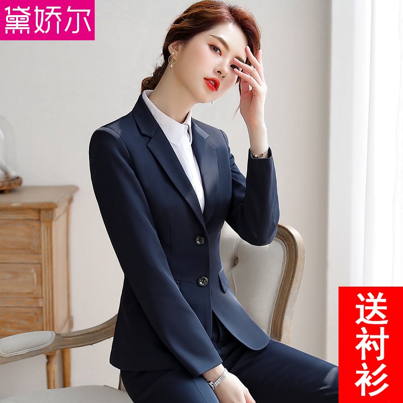 2021春秋新款西装外套女面试职业装工作服黑色大码正装套装小西服