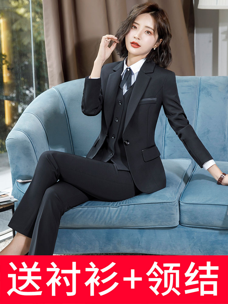 秋冬季职业套装女西装大学生面试正装新款高级西服黑色酒店工作服