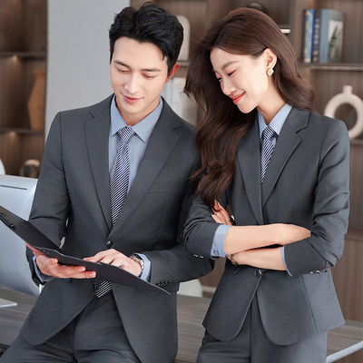 灰色西装套装女职业装工作服男女同款商务正装售楼部工装西服面试