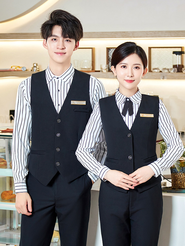 酒吧KTV台球室工装男马甲套装秋季酒店餐饮前台收银服务员工作服