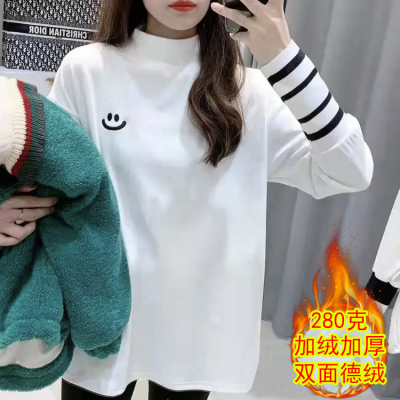 长袖韩版德绒保暖中长款半高领女