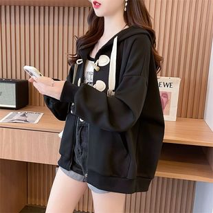 卫衣女秋冬连帽2024新款 加绒外套女 爆款 宽松韩系慵懒风厚拉链开衫