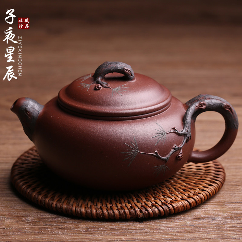 宜兴原矿紫砂壶松树名家全手工