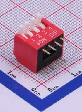 TE-04 拨码开关 拨码开关红色04P-180度4PIN间距2.54mm立式直插侧