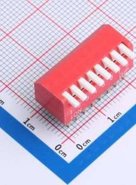 DL-08HT 拨码开关 2.54mm间距 8位 琴键式 直插侧拨长柄 红色 拨