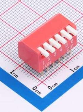 DL-06HT 拨码开关 2.54mm间距 6位 琴键式 直插侧拨长柄 红色 拨