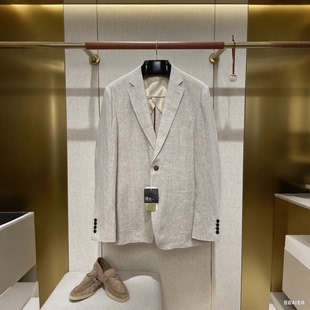 lp男装25春夏新款亚麻西装外套单排扣简约大方商务休闲西服上衣潮