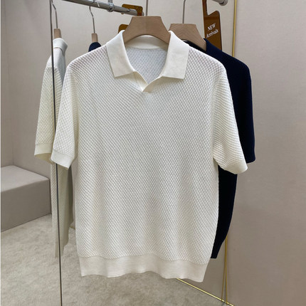 LP男装25夏季新款棉质针织polo衫V领短袖商务休闲老钱风百搭半袖