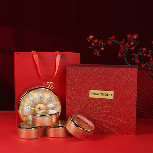 新款璀璨烟花双层五宝包装盒石斛空盒西洋参鹿茸高丽参茸四拼礼盒