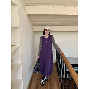 日了个韩|宽松时髦设计款叠穿显瘦花苞针织无袖背心连衣裙内搭裙