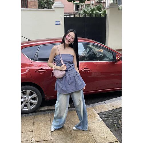 日了个韩｜韩版ins修身度假风收腰显瘦条纹抹胸背心连衣裙上衣女